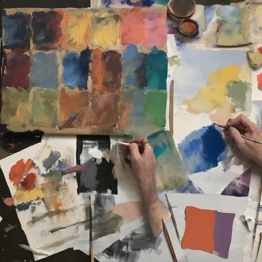 Ζωγράφος που δημιουργεί παλέτα με χρώματα για έμπνευση και τέχνη.